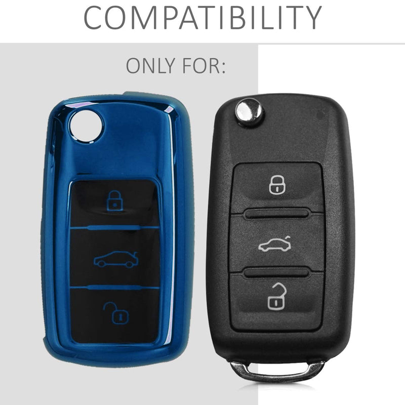  [AUSTRALIA] - kwmobile Car Key Cover for VW Skoda Seat - TPU Key Fob Cover with Varnished Buttons for VW Skoda SEAT 3 Button Car Key - Blue High Gloss