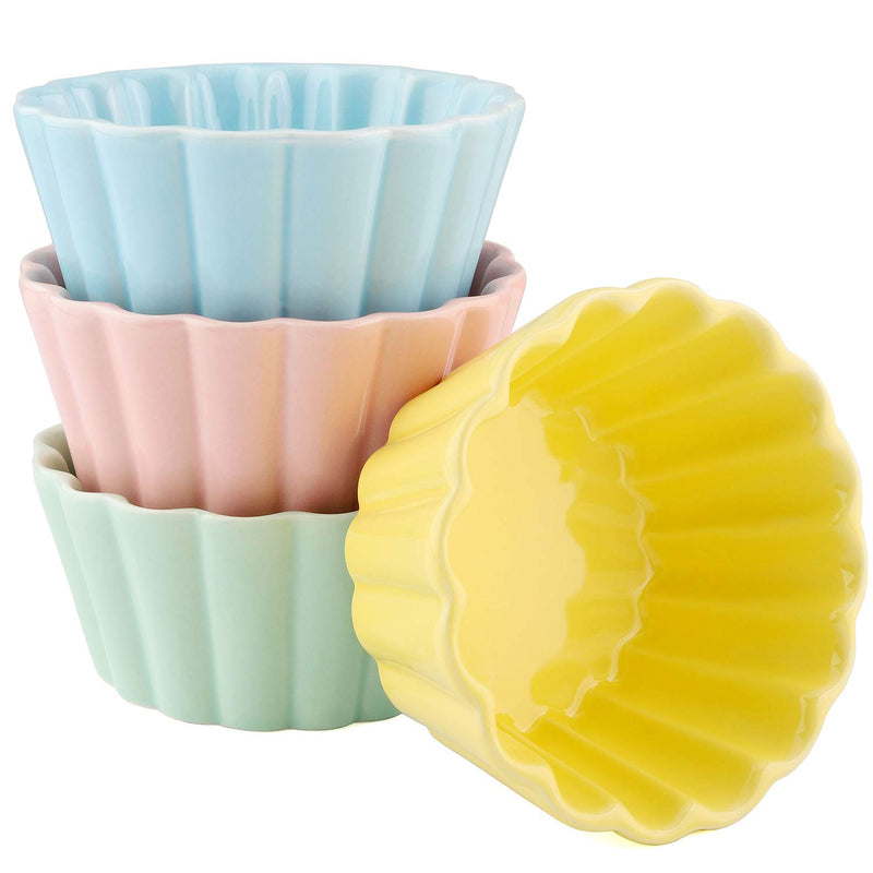  [AUSTRALIA] - Porcelain Souffle Dishes Set of 4 Ramekins for Baking Cooking Soufflé Creme Brulee Puddings Custard Cups(Colorful)