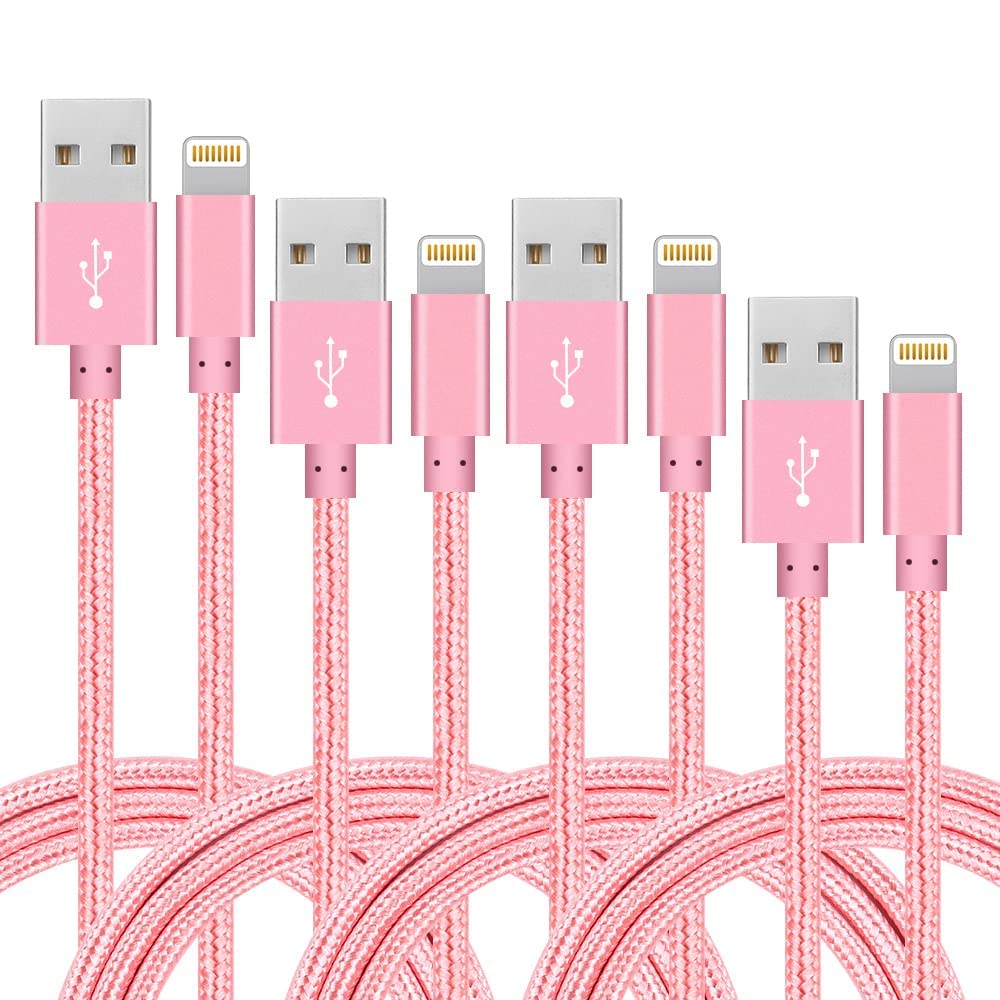  [AUSTRALIA] - 4Pack(3ft 6ft 6ft 10ft) iPhone Lightning Cable Apple Certified Braided Nylon Fast Charger Cable Compatible iPhone Max XS XR 8 Plus 7 Plus 6s 5s 5c Air iPad Mini iPod Pink