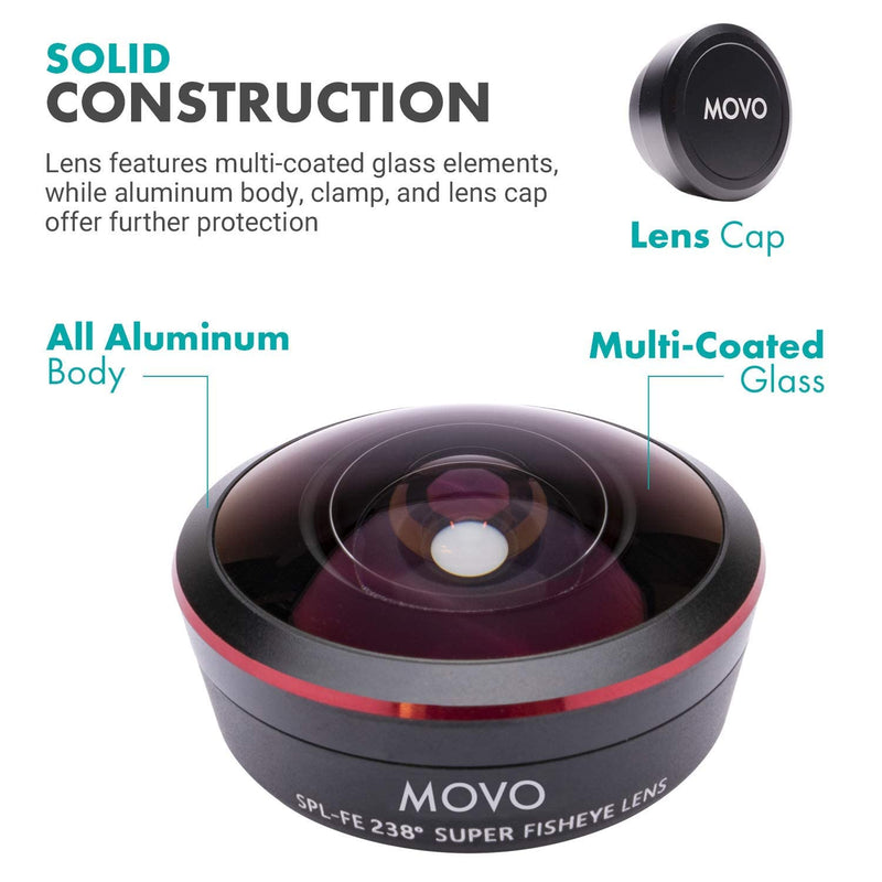  [AUSTRALIA] - Movo SPL-FE 238° Super Fisheye Lens with Universal Clip Mount for Smartphones - Fisheye Lens for iPhone, Android, and Tablets - Clip on Camera Lens Kit with Photo Lenses for Cell Phones