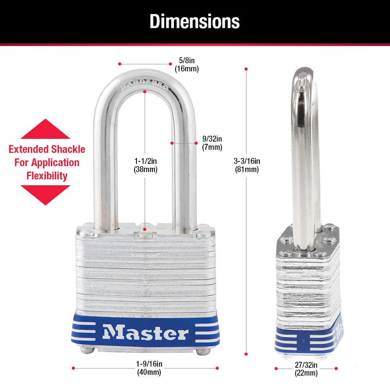  [AUSTRALIA] - Master Lock 3TRILF Outdoor Padlock with Key, 3 Pack Keyed-Alike 1-1/2" shackle 3 Pack, Keyed-Alike