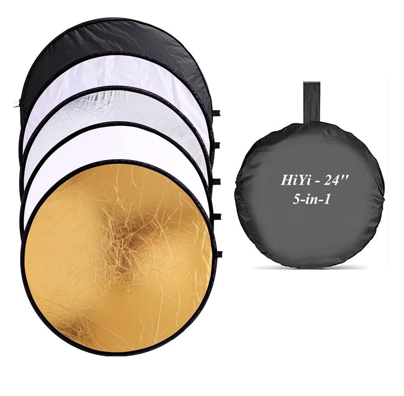  [AUSTRALIA] - Photography Light Reflectors HiYi 60cm/24inch 5-in-1Collapsible Background Diffuser Panel Camera Photo Disc Outdoor Light Reflector Diffuser Accessories (Silver/Gold//Translucent/White/Black) 24inch/60cm