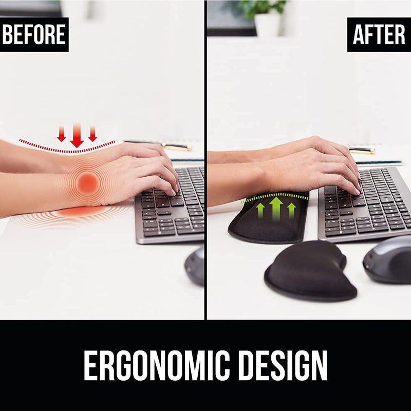  [AUSTRALIA] - Gorilla Grip Soft Gel Memory Foam Ergonomic Wrist Rest, Slip Resistant, Comfortable Keyboard and Mouse Pad Cushion Set, Typing Pain Relief, Support for Office Computer Desks, Laptops, Gaming, Black