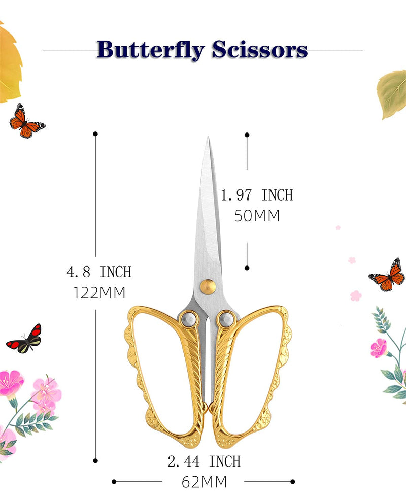  [AUSTRALIA] - Jasni Stainless Steel Small Sharp Pointed butterfly handle Sewing Scissors Embroidery DIY Tools Craft cutting Tailor Dressmaker Threading Shears Crafting Art Work Handicrafts Needlework 4.8" Gold