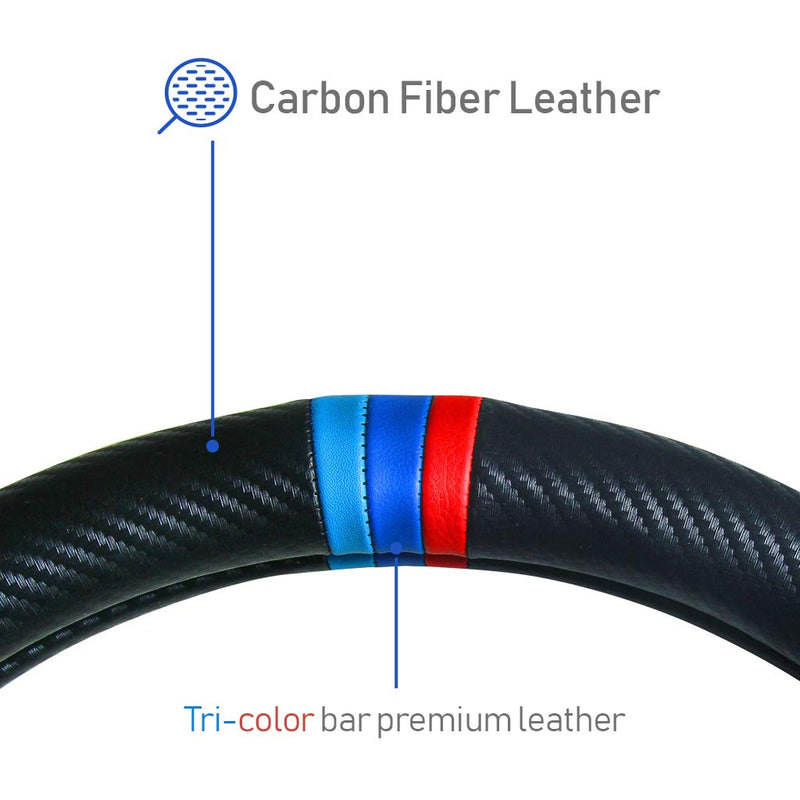 Carbon Fiber Pattern Steering Wheel Cover Sports Steering Wheel High-Grade Leather Set for BMW M Color - LeoForward Australia
