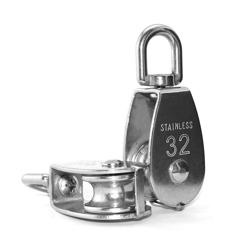  [AUSTRALIA] - 4Pcs M32 Single Pulley Block, Creatiee-Pro Heavy Duty 304 Stainless Steel Pulley Roller Crane Swivel Hook, Wheel Swivel Rigging Lifting Wheel Fixed Pulley for Wire Rope Loading 250kg 4Pcs