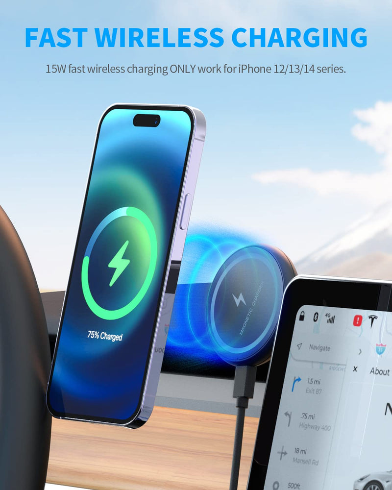  [AUSTRALIA] - Wireless Car Charger Mount, Marnana Magnetic Car Phone Holder for Tesla Model 3/X/Y/S, Fast Charging Foldaway MagSafe Wireless Charger Phone Mount Only Compatible with iPhone 12/13/14 Series Wireless Charge Version