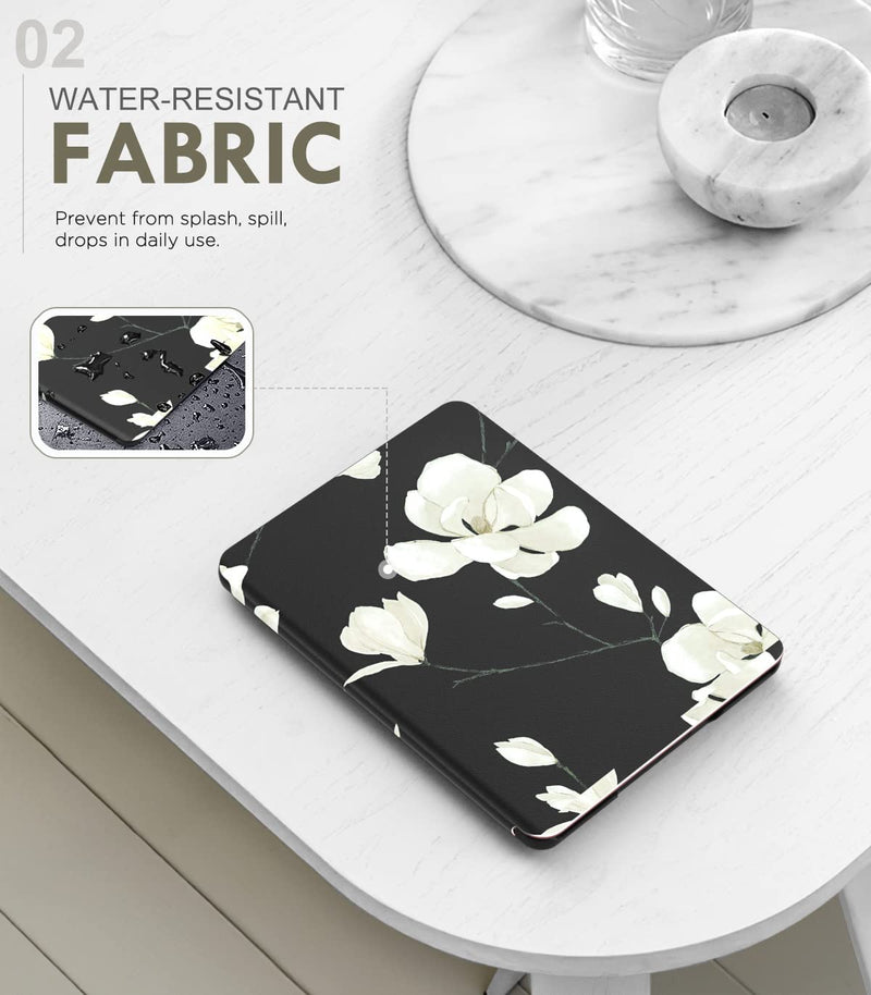  [AUSTRALIA] - MoKo Case for 6.8" Kindle Paperwhite (11th Generation-2021) and Kindle Paperwhite Signature Edition, Light Shell Cover with Auto Wake/Sleep for Kindle Paperwhite 2021 E-Reader, Black & White Magnolia