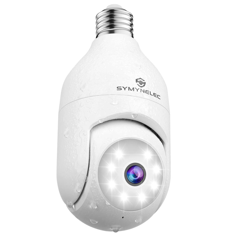  [AUSTRALIA] - 360 Light Bulb Security Camera Outdoor Weatherproof, 2K 4MP 2.4GHz Wireless WiFi Light Socket Security Cam Motion Detection Tracking Color Night Vision 2 Way Talk Easy Install Works with Alexa Google White 1Packs (No SD Card)