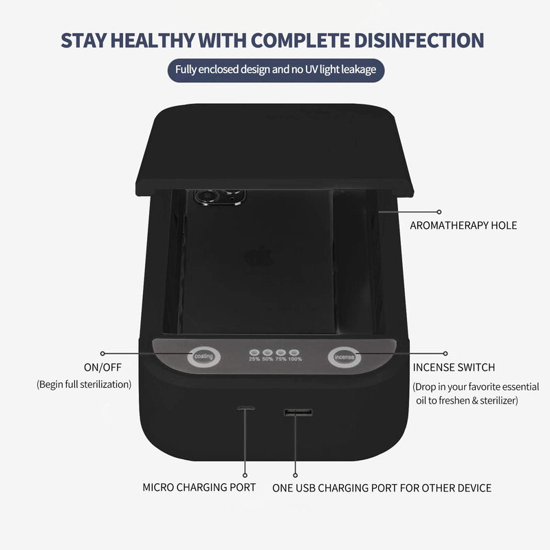  [AUSTRALIA] - YIQUTECH UV Smartphone Sanitize Box (Black) Black