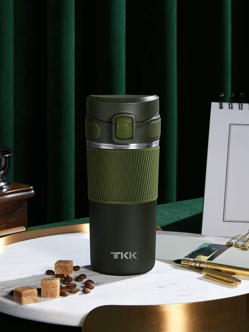  [AUSTRALIA] - Insulated Coffee Travel Mug, Stainless Steel Travel Tumbler Spill Proof, 14 oz, Army Green