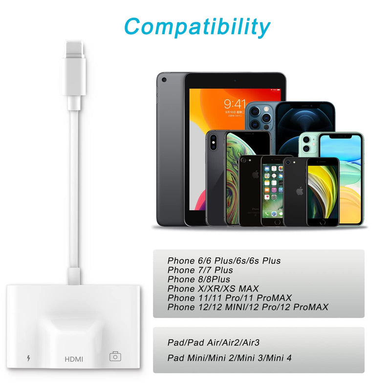  [AUSTRALIA] - FEINODI HDMI Adapter for iPhone to TV, Lightning to HDMI Adapter 1080P, 3 in 1 USB Camera Adapter & Charging Port, Compatible with iPhone 13/12/11/X/8/8plus/7/7plus-Support iOS 16