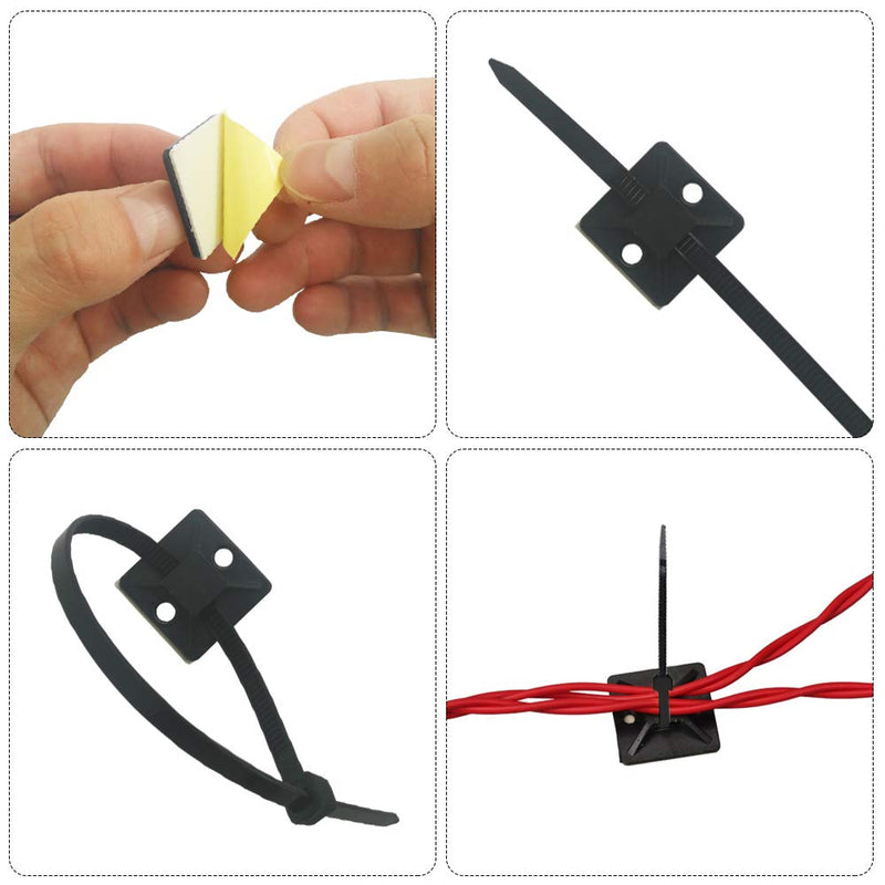  [AUSTRALIA] - Set of 300 Ultra Strong 0.2 Inch Width Cable Ties and Cable Tie Mounts, SourceTon 100 PCS 8 Inch Cable Zip Ties, 100 PCS 12 Inch Cable Zip Ties & 100 PCS Wire Tie Base Holders (25mm x 25mm, Black)