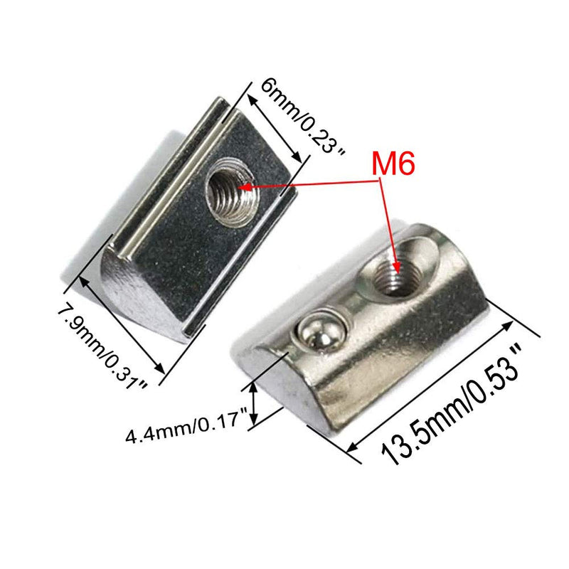  [AUSTRALIA] - PZRT 12-Piece Set 2020 Series roll-in Spring M6 T nut, Ball Elastic nut for 6mm T-Slot European Standard Aluminum Extrusion Profile 2020-M6/12 pcs