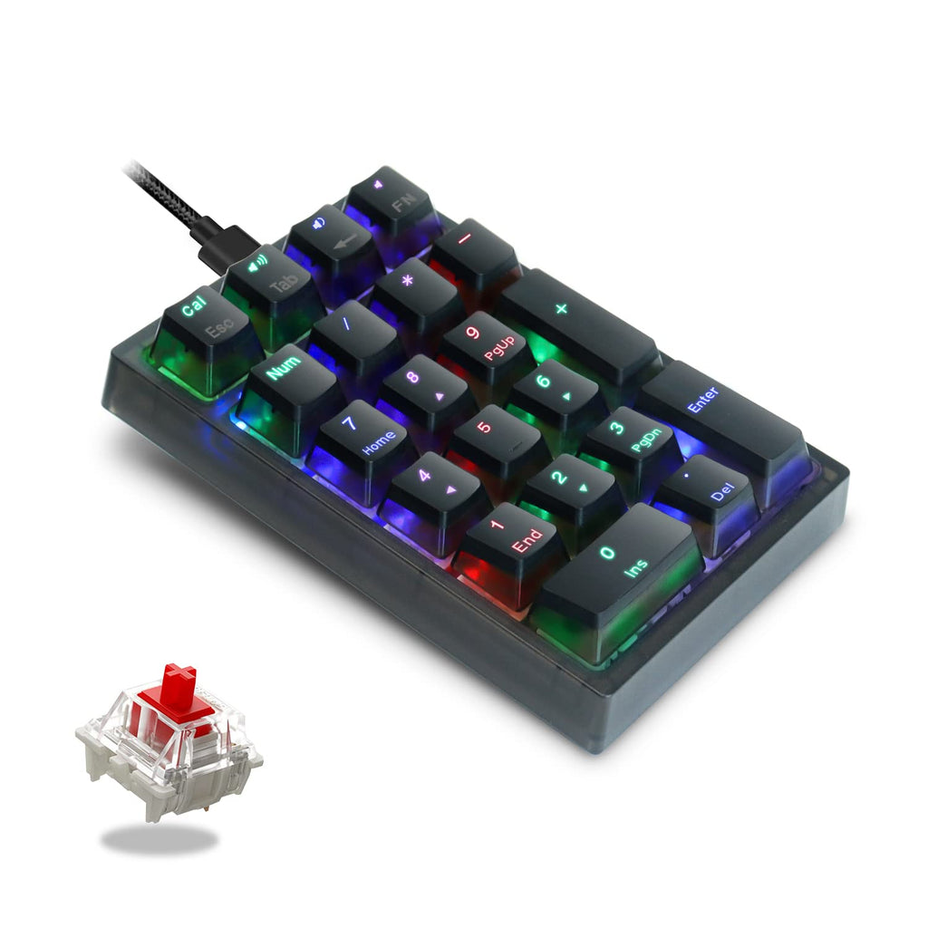  [AUSTRALIA] - Number Pad, Womier WK21 Mechanical USB Wired Numeric Keypad with RGB Backlight and Pudding Keycaps for Laptop Desktop Computer PC(Black, Red Switches) Black, Red Switches