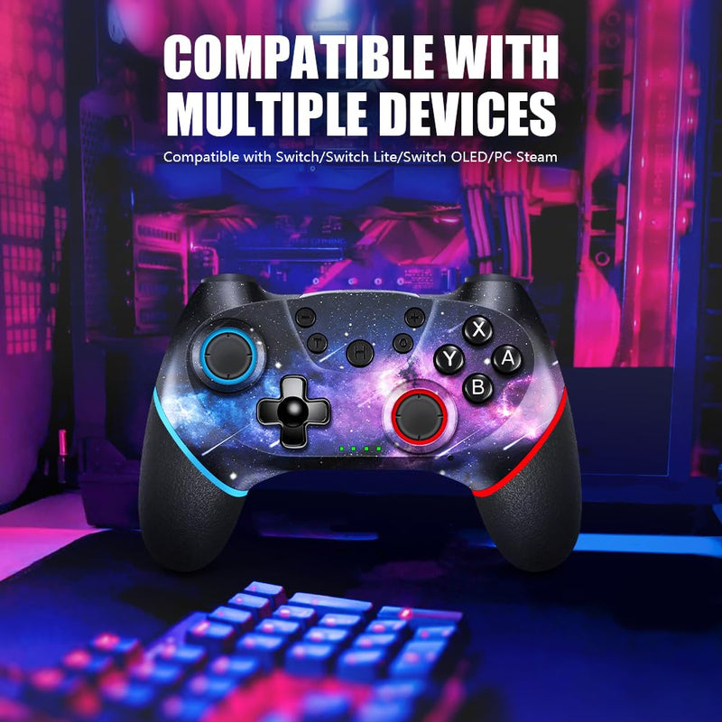  [AUSTRALIA] - AceGamer Wireless Controller for Switch Pro, Custom Controller Compatible with Switch/Lite/OLED, with Gyro and Gravity Sensor/Dual Vibration/Turbo/Ergonomic Non-Slip! Thumb Caps Included! (Galaxy)