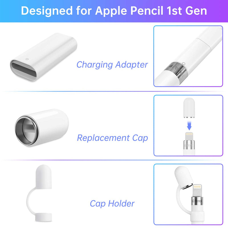  [AUSTRALIA] - Magnetic Replacement Cap and Charger Adapter for Apple Pencil 1st Generation (with Silicone Protective Cap Holder)