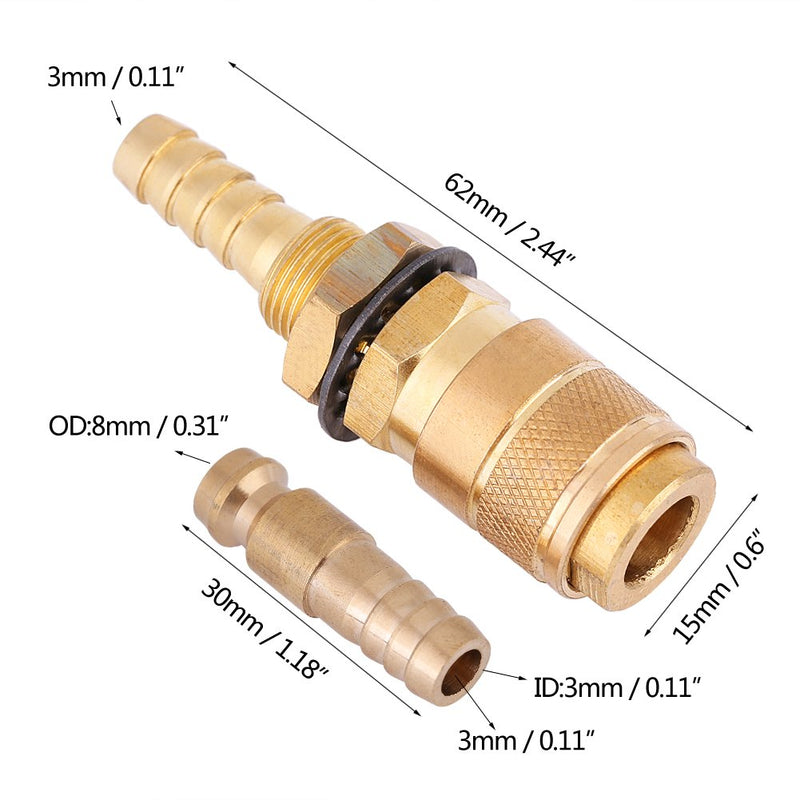  [AUSTRALIA] - Water Cooled & Gas Adapter Quick Brass Hose Connector Fitting For MIG TIG Welder Torch (Brass)