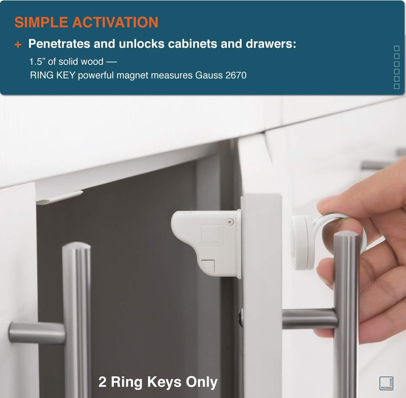  [AUSTRALIA] - Roving Cove Magnetic Cabinet Locks Replacement Keys (2 Ring Keys only), Universal Magnet Keys for Cabinet Locks, Ergonomic Design with One-Handed Operation 2 Keys (Pack of 1) Ivory