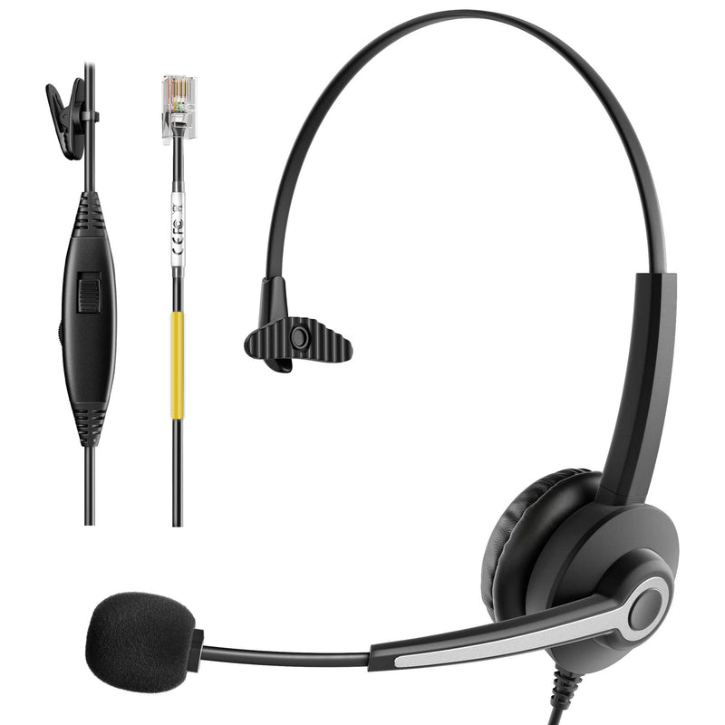  [AUSTRALIA] - Telephone Headset with Microphone Noise Cancelling, RJ9 Phone Headset Compatible with Volume Adjustment Mute Control Switch for Call Center Office 681-RJ4 Black