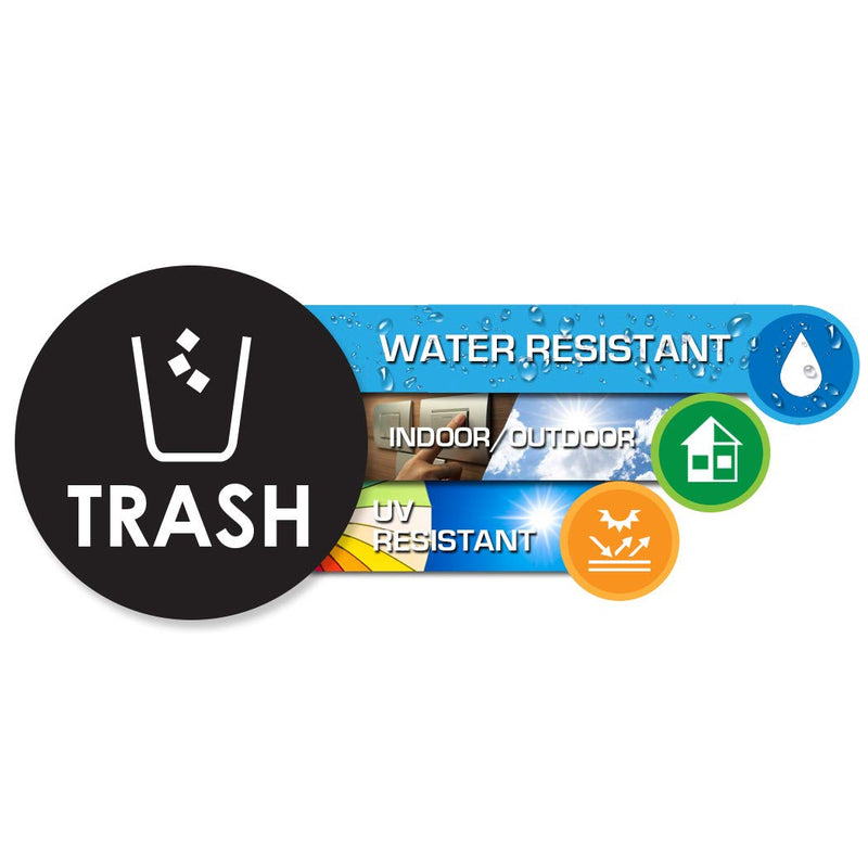Recycle Trash Bin Logo Sticker - 4" x 4" - Organize & Coordinate Garbage Waste from Recycling - Great for Metal Aluminum Steel or Plastic Trash Cans - Indoor & Outdoor - Use at Home Kitchen & Office (4 Pack) White/Black - LeoForward Australia