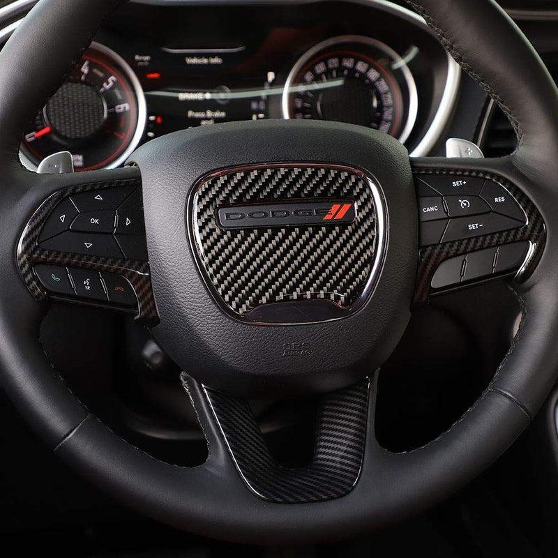  [AUSTRALIA] - Voodonala for Challenger Charger Steering Wheel Cover Accessories Trim for 2015-2020 Dodge Challenger Charger Carbon Fiber