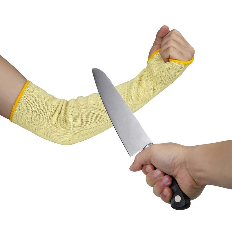  [AUSTRALIA] - Kevlar Sleeves Cut Heat Resistant,18 inch Long Self Defense Arm Sleeves with Thumb Hole,Mens Womens Safety Arm Guard Protector for Cooking and Equipment Repairs Work(Yellow,2 Pairs) Yellow 2p