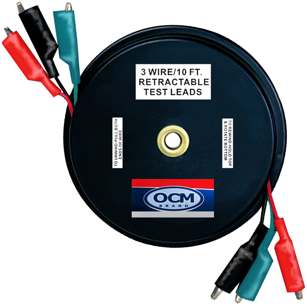  [AUSTRALIA] - OCM - 3 Wire Retracteable Test Leads - 18 Gauge Electrical Copper Wire, Alligator Clips, Impact Resistant Case