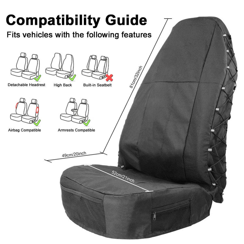  [AUSTRALIA] - TIROL Water Resistant Front Seat Protector for High Back Car Seat Universal Front Seat Cover with Multi-Pockets Organizer for Storage (Airbag Compatible) Black 1 Pack Black x1