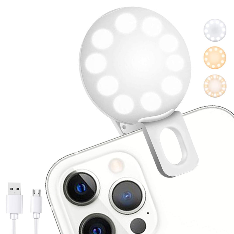  [AUSTRALIA] - Sansent Mini Ring Light, Upgraded Small Clip On Ring Light, Portable LED Light for Phone, 4 Color Lighting Modes and Adjustable Brightness Selfie Light, Tool for Tiktok Stuff, Photos (White) White