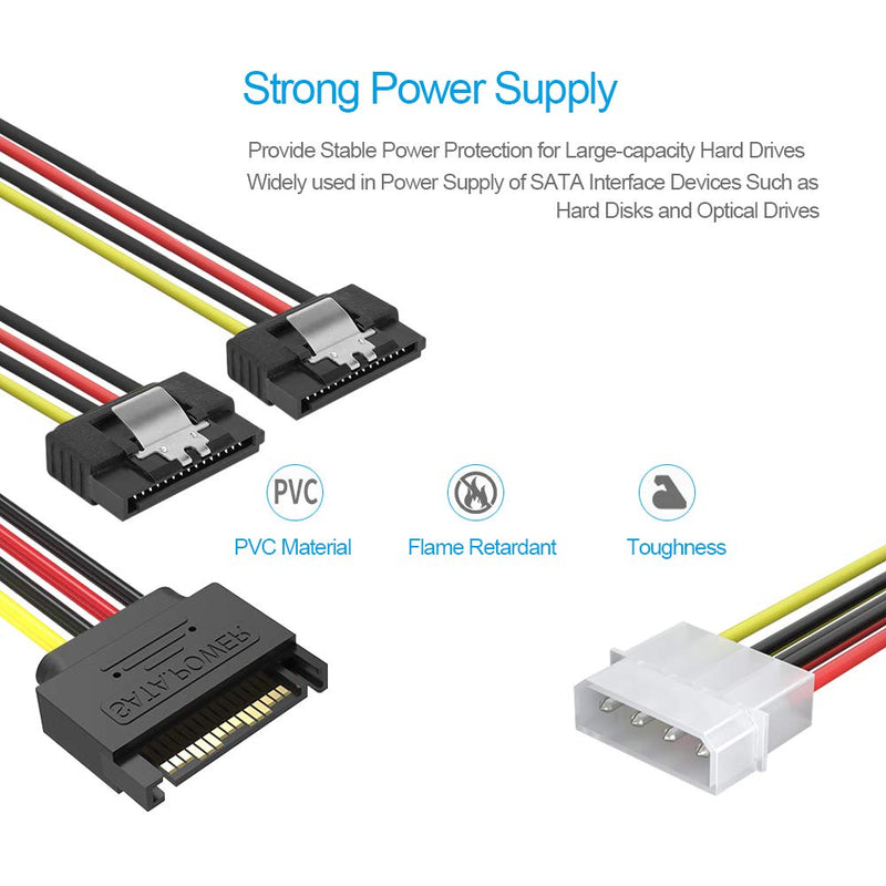  [AUSTRALIA] - 4PCS Profession SATA Power Splitter Cable, 4Pin to 2x15 Pin SATA Power Cable and SATA Cable III 6Gbps 90 Degree Right Angle with Locking Latch 18 Inch for Hard Disk HDD SSD CD Writer