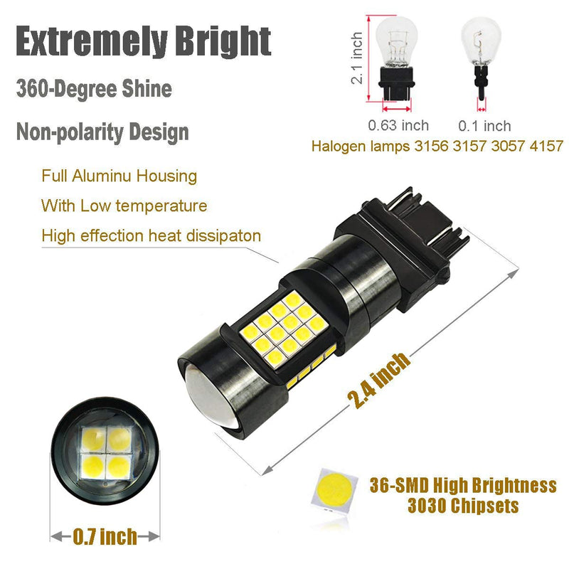 iBrightstar Newest Extremely Bright 36-SMD 3030 Chipsets 3156 3157 3057 4157 LED Bulbs with Projector Lens Replacement for Back Up Reverse Parking Daytime Running Lights, Xenon White - LeoForward Australia