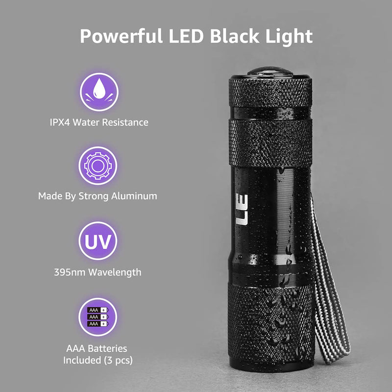  [AUSTRALIA] - LE Black Light Flashlight, Small UV Lights 395nm, Portable Ultraviolet Light Detector for Invisible Ink Pens, Dog Cat Pet Urine Stain, AAA Batteries Included 1