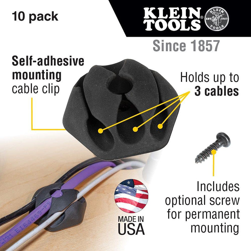  [AUSTRALIA] - Cable Clips, Self-Adhesive 3-Slot Cable, Cord Management Mounting Clips, Optional Screw for Permanent Mounting, 10-Pack Klein Tools 450-410