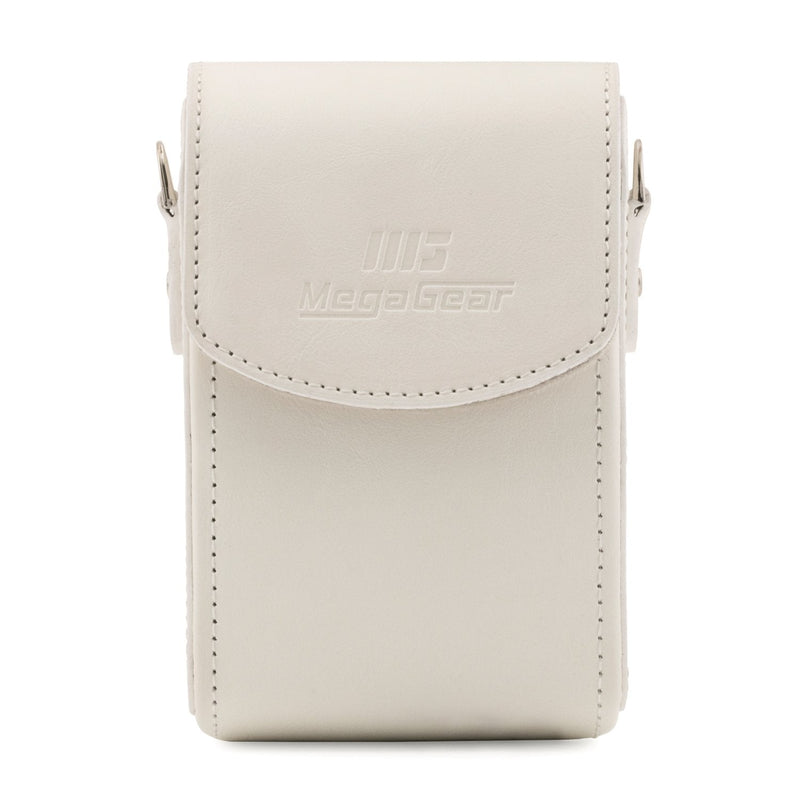  [AUSTRALIA] - MegaGear Leather Camera Case with Strap compatible with Panasonic Lumix DC-ZS80, DC-ZS70, DMC-LX10, DMC-ZS60, DMC-ZS100 White