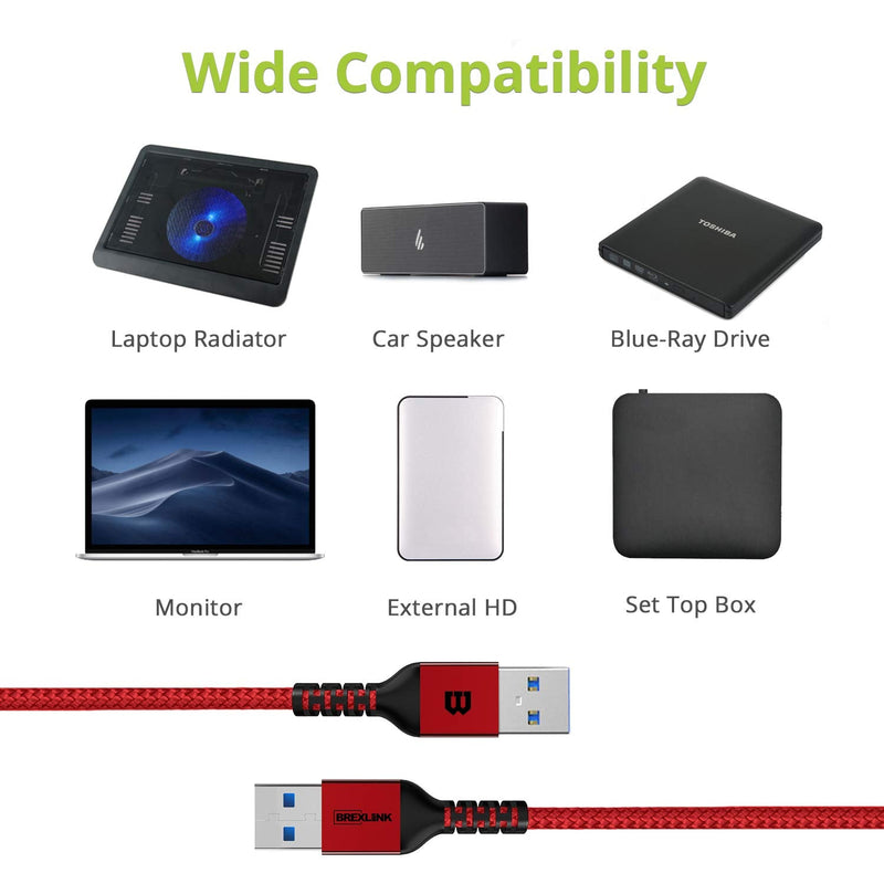  [AUSTRALIA] - USB A to USB A 3.0 Cable 2 Pack(6.6ft+6.6ft), BrexLink USB to USB Cable, USB Male to Male Compatible with Hard Disk Drive, Laptop Cooler, Set-top Box, DVD Player, Printers, Camera (Red) Red+Red