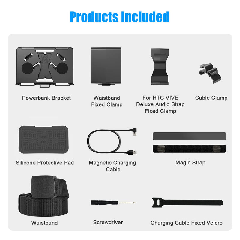  [AUSTRALIA] - AMVR Powerbank Fixing Bracket, Battery Holder for Meta Quest, Quest 2 or Vive Deluxe Audio Strap, Fixed on The VR Headset Strap or on The Waist, Compatibly Multiple Sizes Mobile Power (with USB)