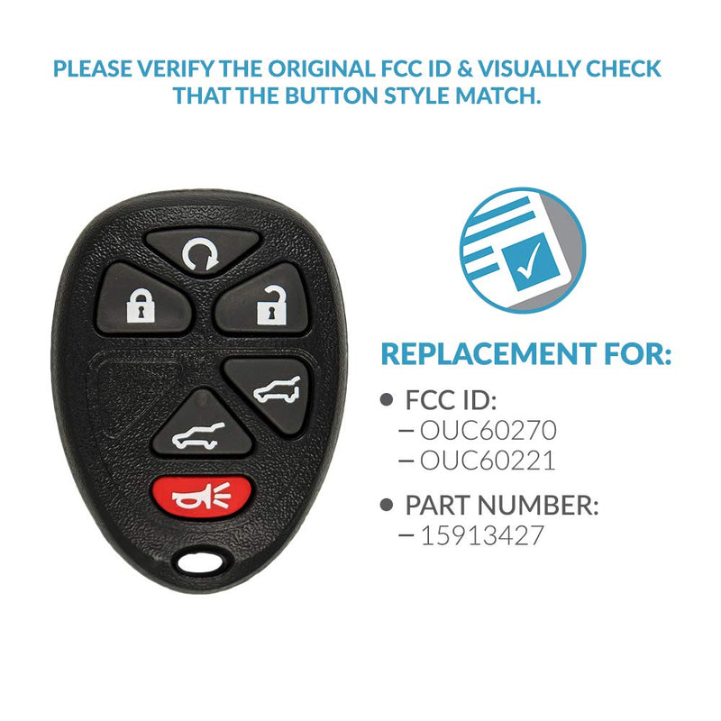 Keyless2Go Replacement for Keyless Entry Car Key Vehicles That Use 6 Button 15913427 OUC60270 Remote, Self-Programming - 2 Pack - LeoForward Australia