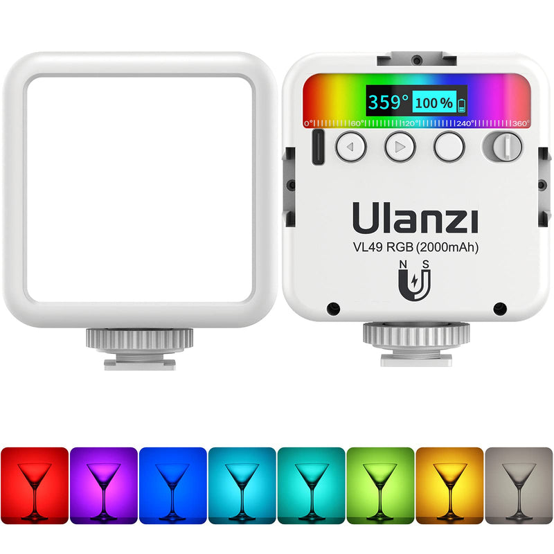  [AUSTRALIA] - VIJIM ULANZI VL49 RGB Video Light w 3 Cold Shoe,Mini Rechargeable LED Camera Lights 360degFull Color Portable Photography Lighting Support Magnetic Attraction,2500-9000K w LCD Display, White