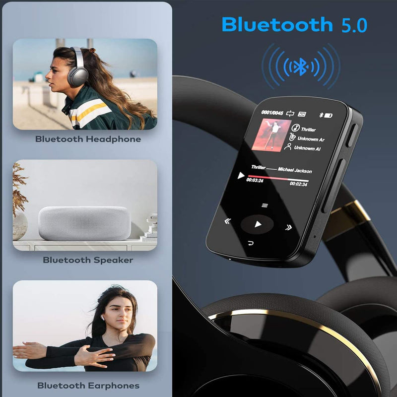  [AUSTRALIA] - 32GB MP3 Player with Clip, Portable Music Player Bluetooth 5.0 Lossless Sound with FM Radio, E-Book, Voice Recorder for Sport Running, Supports up to 128GB Micro SD Black CCHKFEI-B9-32G-Black