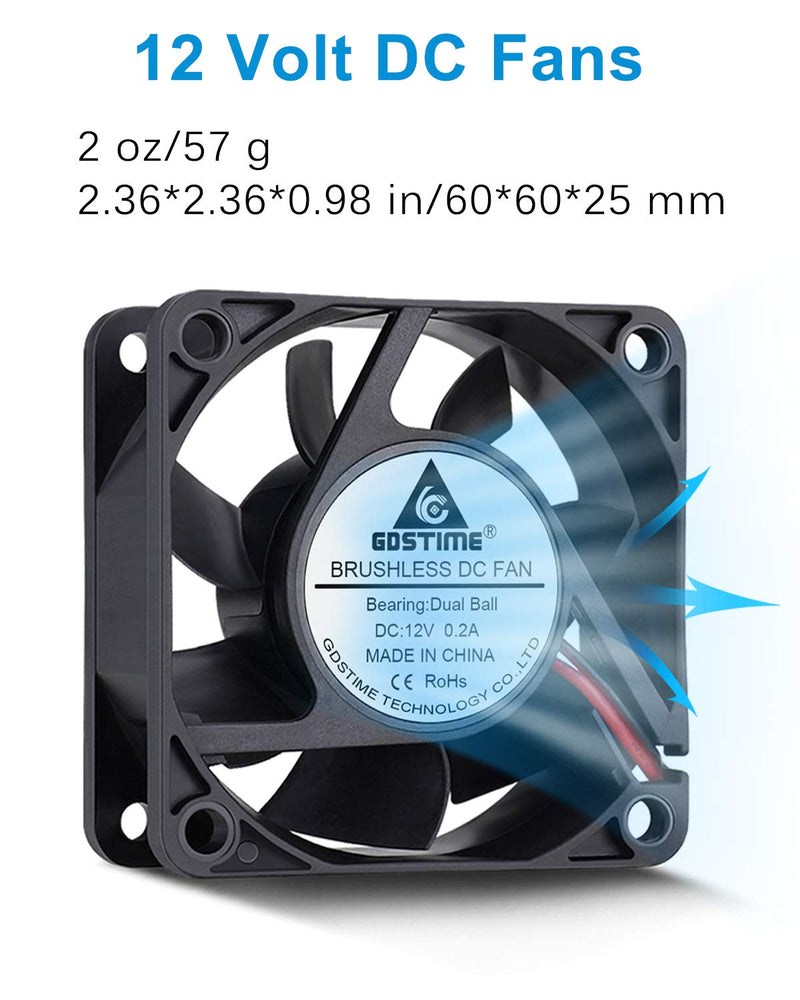  [AUSTRALIA] - GDSTIME 60mm Fan, 60mm x 60mm x 25mm Dual Ball Bearings 12V DC Brushless Cooling Fan