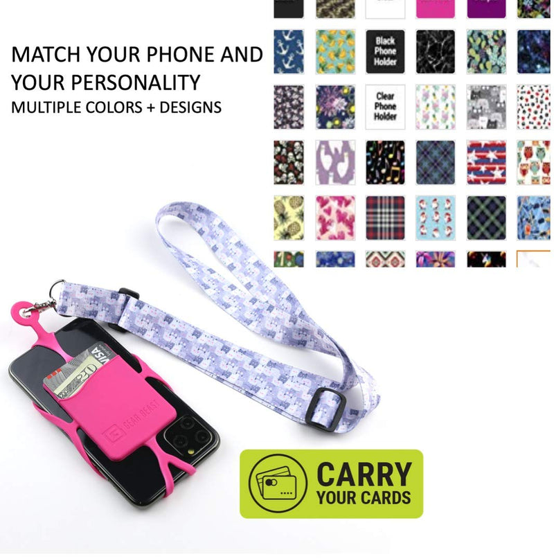  [AUSTRALIA] - Gear Beast Cell Phone Lanyard with Adjustable Neck Strap Compatible with iPhone Galaxy & Most Smartphones, Silicone Phone Holder with Card Pocket and Adjustable Satin Polyester Lanyard Black