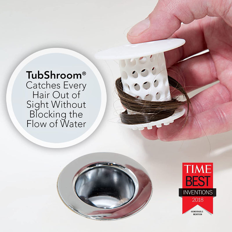 TubShroom The Revolutionary Tub Drain Protector Hair Catcher/Strainer/Snare, White, 2.25 x 2.25 Inch - LeoForward Australia