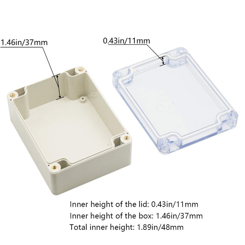  [AUSTRALIA] - Zulkit Junction Box ABS Plastic Dustproof Waterproof IP65 Universal Electrical Boxes Project Enclosure Grey with Clear Cover 4.5 x 3.5 x 2.2 inch (115 x 90 x 55mm) 4.5"x3.5"x2.2"