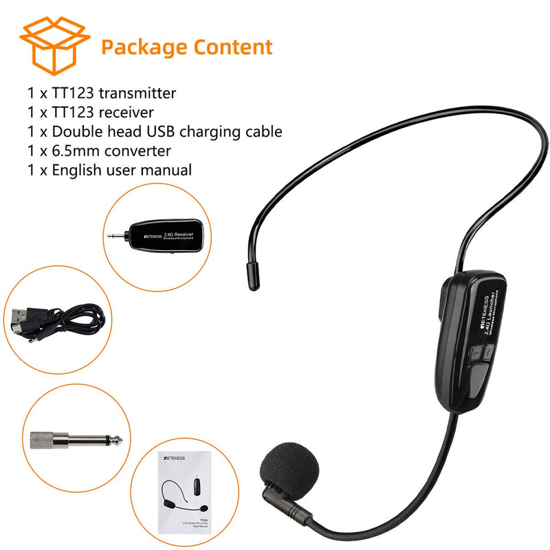  [AUSTRALIA] - Retekess TT123 Wireless Microphone Headset,2.4G Wireless Headset Mic System,164ft,Headset and Handheld 2 in 1,for Voice Amplifier,Window Speaker,PA System,Yoga Fitness(Incompatible Phone,Laptop)