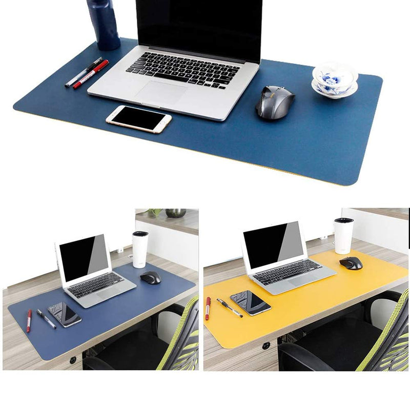 Multifunctional PU Leather Lager Desk Pad Protector 35.4''x15.7'' Ultra-Smooth Waterproof Mouse Pad Writing Mat Gaming Computer Desk Mat (Blue/Yellow) Blue/Yellow - LeoForward Australia