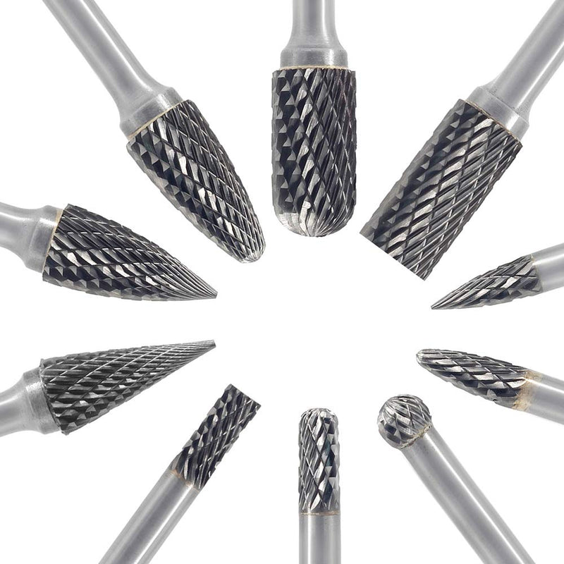  [AUSTRALIA] - Carbide Burrs Sets 10 Pieces JESTUOUS 1/4 Inch Shank Diameter 5pcs 1/2 Head Diameter 5pcs 1/4 Head Diameter for Die Grinder Bits Grinding Cutting Porting