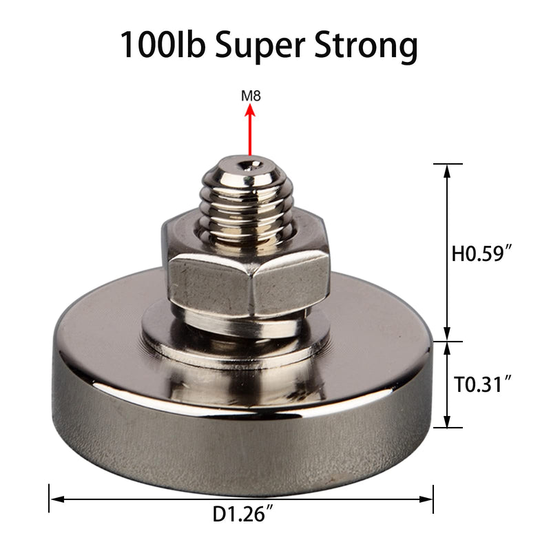  [AUSTRALIA] - MUTUACTOR 4PACK 100lb Super Powerful Round Cup Magnet with M8 Male Threaded Stud, Heavy Duty Magnetic Mounting for Safty Camera, Lighting, Tools and Other Brackets Diameter 32mm # M8 Male Thread