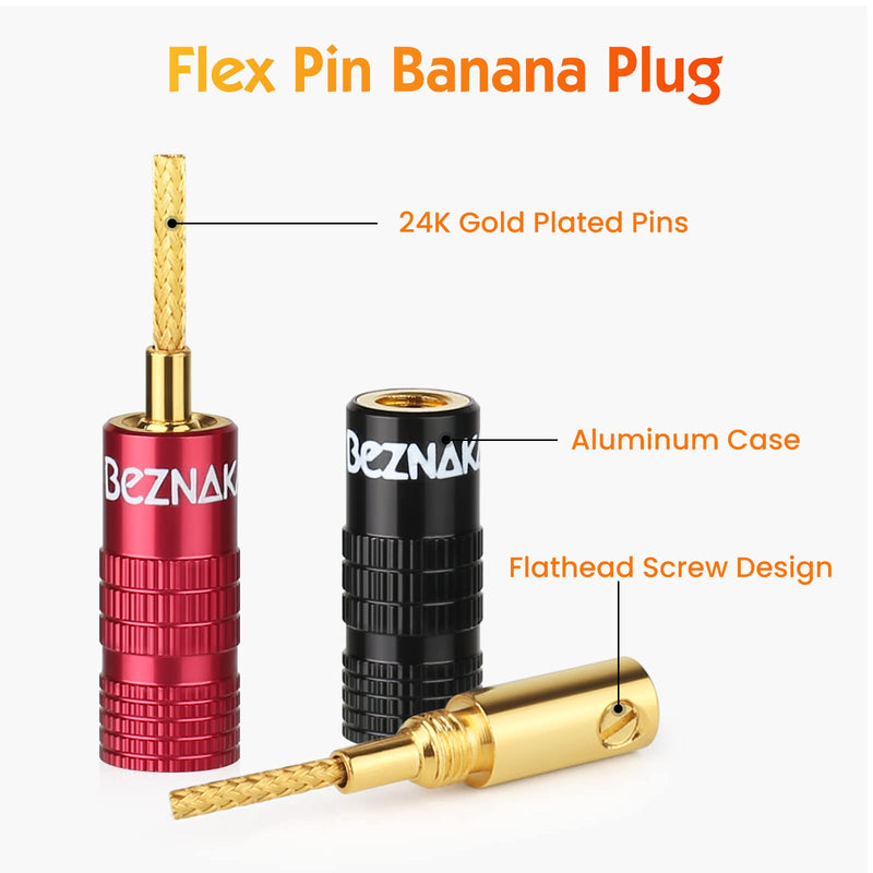  [AUSTRALIA] - Flex Pin Colorback Banana Plugs for Spring Loaded Speaker Terminals,6 Pairs,24K Gold Plated Plugs 6 Pairs,12 Pieces