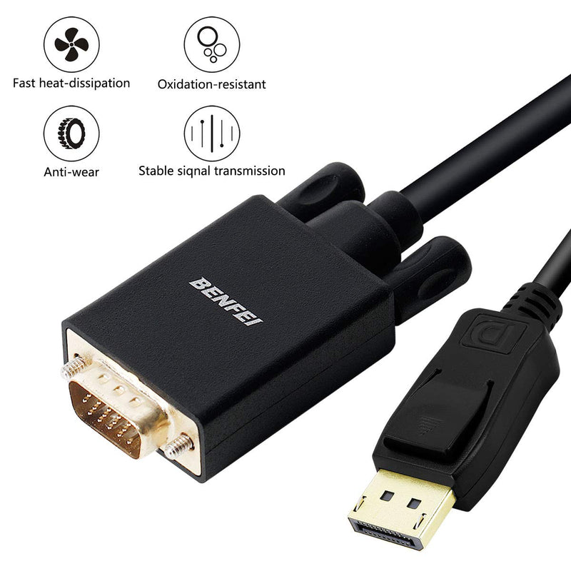  [AUSTRALIA] - DisplayPort to VGA Adapter, Benfei DP DisplayPort to VGA 6 Feet Cable Male to Male Gold-Plated Cord Compatible for Lenovo, Dell, HP, ASUS and Other Brand 1 PACK